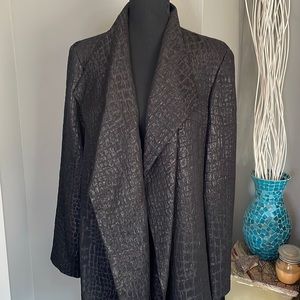 Calvin Klein Black Open Front Shimmery Textured Coat.